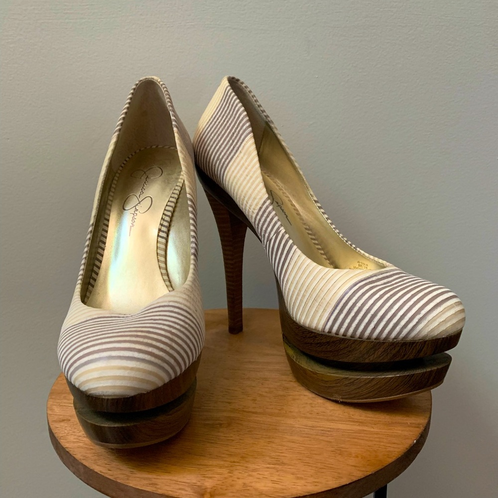 Jessica Simpson wooded platform stilettos
